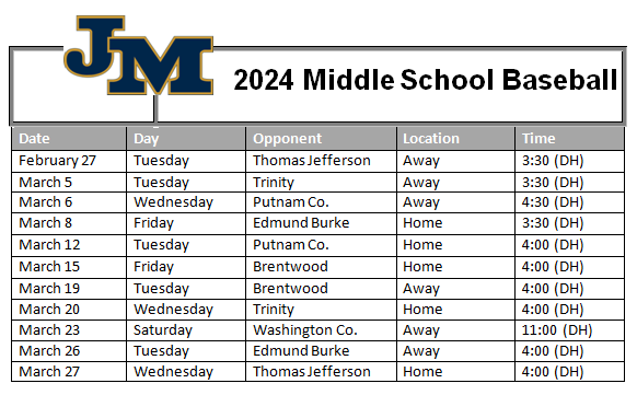 2024 Middle School Baseball